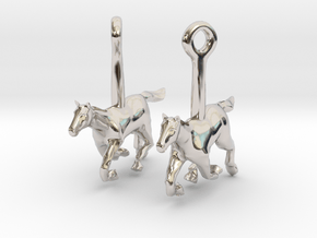 Horse (without Jockey) Earrings in Rhodium Plated Brass