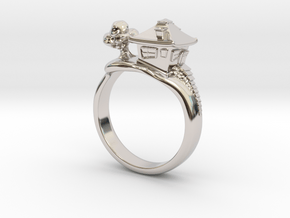 Little House On The Hill Ring in Rhodium Plated Brass