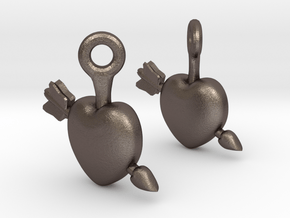 Heart Earrings in Polished Bronzed Silver Steel