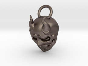 Horny Skull in Polished Bronzed Silver Steel