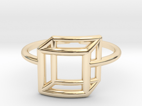 Adjustable 3D Flat Square Ring Size 6 in 14k Gold Plated Brass