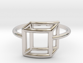 Adjustable 3D Flat Square Ring Size 6 in Rhodium Plated Brass
