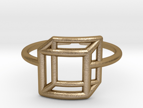 Adjustable 3D Flat Square Ring Size 6 in Polished Gold Steel