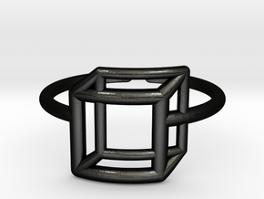 Adjustable 3D Flat Square Ring Size 6 in Matte Black Steel