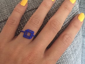 Adjustable 3D Flat Square Ring Size 6 in Blue Processed Versatile Plastic