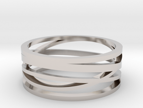 Abstract Lines Ring - US Size 11 in Rhodium Plated Brass
