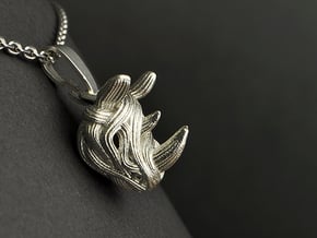 Rhino Pendant - Head  in Polished Silver