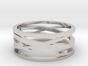 Abstract Lines Ring - US Size 10 in Rhodium Plated Brass