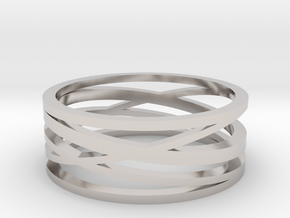 Abstract Lines Ring - US Size 12 in Rhodium Plated Brass