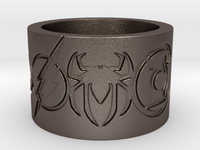 Superheros Engraved Ring in Polished Bronzed Silver Steel: 7.5 / 55.5