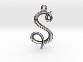S Initial Charm in Fine Detail Polished Silver