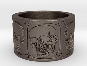 Skulls and Bones Ring Size 8 in Polished Bronzed Silver Steel