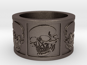 Skulls Ring Size 8 in Polished Bronzed Silver Steel