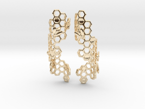Bees and Honeycomb Earrings in 14K Yellow Gold