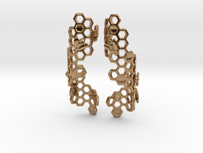 Bees and Honeycomb Earrings in Polished Brass