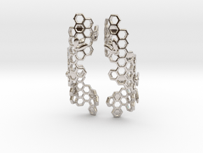 Bees and Honeycomb Earrings in Rhodium Plated Brass