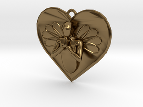 Praying Angel Heart Pendant in Polished Bronze