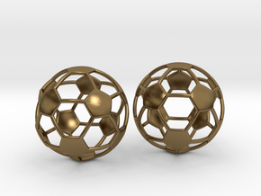 Soccer Ball Earrings - Hollow in Polished Bronze