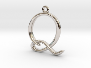 Q Initial Charm in Rhodium Plated Brass