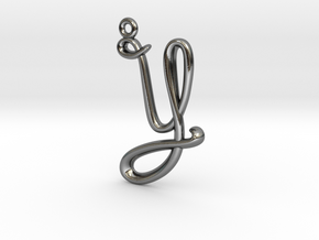 Y Initial Charm in Fine Detail Polished Silver