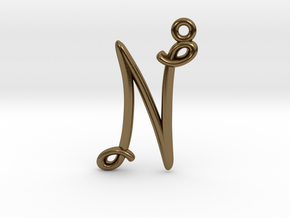 N Initial Charm in Polished Bronze
