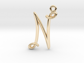 N Initial Charm in 14k Gold Plated Brass