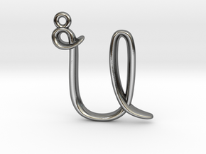 U Initial Charm in Fine Detail Polished Silver