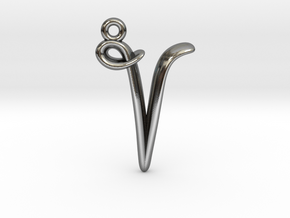 V Initial Charm in Fine Detail Polished Silver