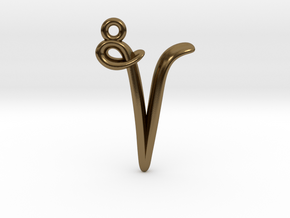 V Initial Charm in Polished Bronze
