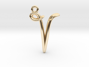 V Initial Charm in 14k Gold Plated Brass