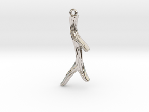 Short Textured Branch Earring or Pendant in Rhodium Plated Brass
