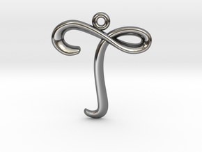 T Initial Charm in Fine Detail Polished Silver