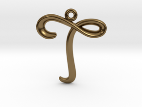 T Initial Charm in Polished Bronze