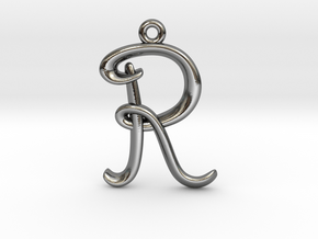 R Initial Charm in Fine Detail Polished Silver