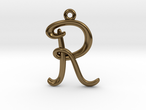 R Initial Charm in Polished Bronze