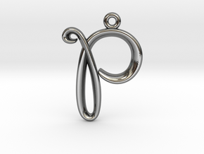 P Initial Charm in Fine Detail Polished Silver