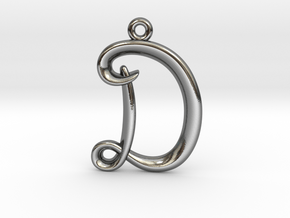 D Initial Charm — Alphabet Letter Pendant in Fine Detail Polished Silver