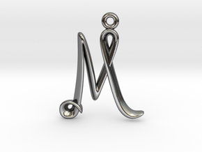 M Initial Charm in Fine Detail Polished Silver