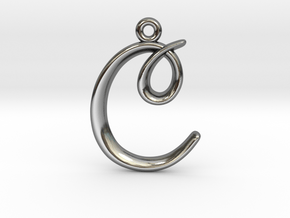 C Initial Charm in Fine Detail Polished Silver