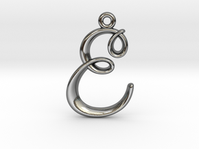 E Initial Charm in Fine Detail Polished Silver