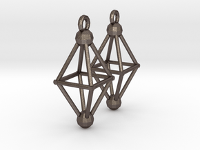 Octahedron Earrings in Polished Bronzed Silver Steel