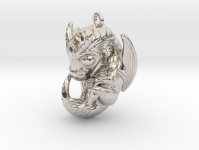 Metal Baby Dragon Pendant in Rhodium Plated Brass