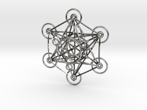 Metatron's Cube - 8cm - wStand in Fine Detail Polished Silver
