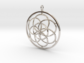 Seed of Life Pendant - 4.5cm in Rhodium Plated Brass