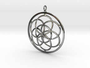 Seed of Life Pendant - 4.5cm in Fine Detail Polished Silver