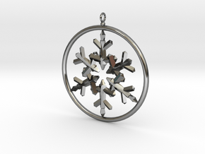Flake Ring 6 Point Pendant - 6cm - w Loopet in Fine Detail Polished Silver