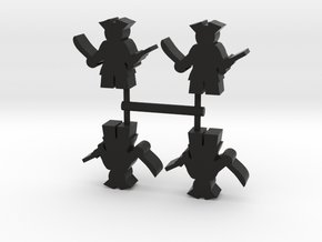 Pirate Meeple with sword and pistol, 4-set in Black Natural Versatile Plastic