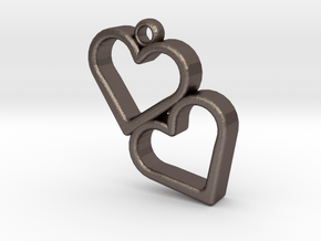 Double Heart in Polished Bronzed Silver Steel