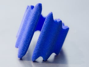 Waves ring (Size 18). in Blue Processed Versatile Plastic