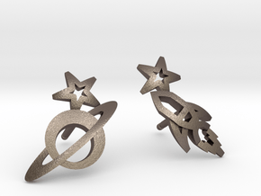 Earrings - Rocket beyond Barriers in Polished Bronzed Silver Steel